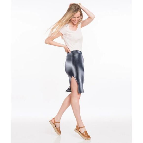 MARINE LAYER Blue White Striped Midi Pencil Skirt‎ Womens M Nautical Sustainable - Picture 1 of 11